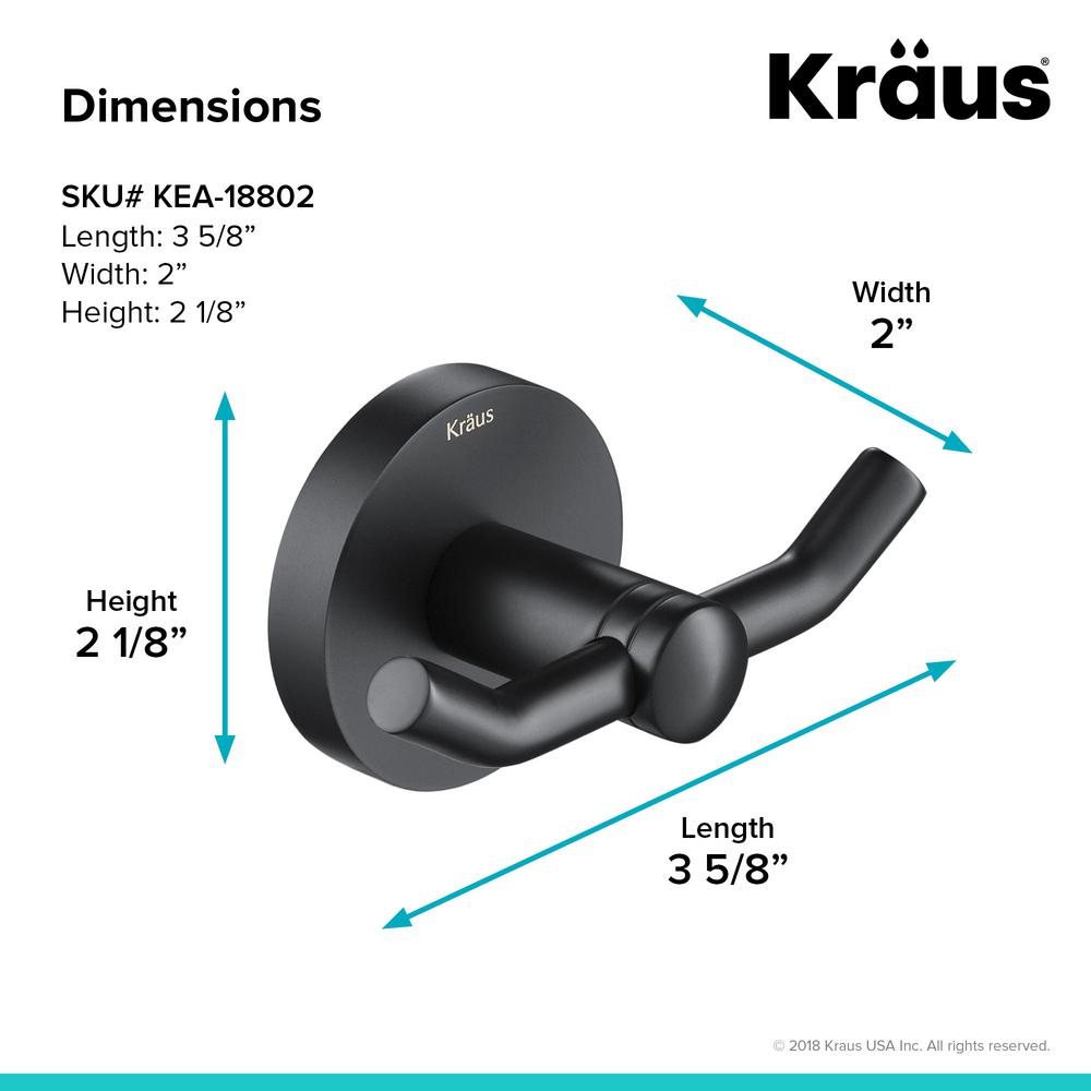Kraus Elie Double Robe and Towel Hook, Matte Black