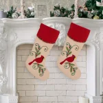Glitzhome 21 in. Red Cardinal Embroidered Christmas Stockings, Polyester & Linen Blend (2-Pack) thumbnail 7