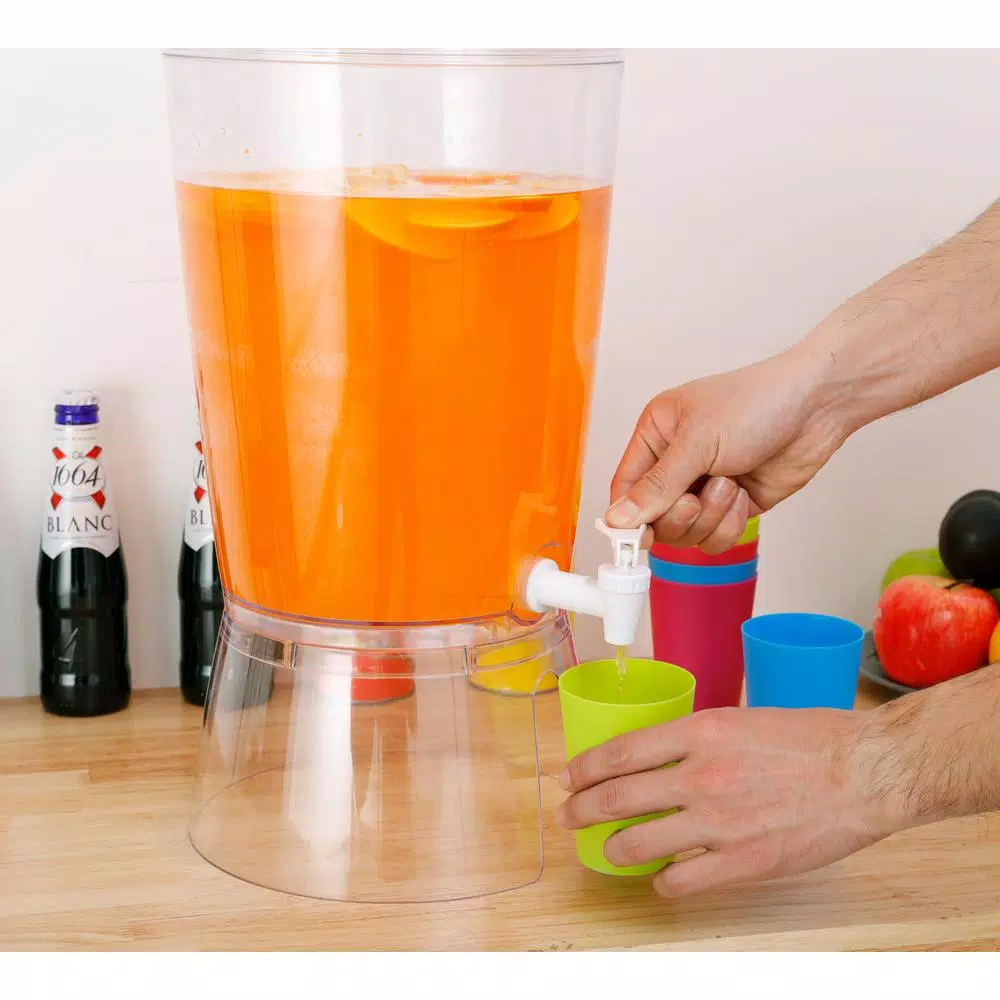 Basicwise 2.35 Gal. Stackable Round Juice and Water Beverage Dispenser with Stand
