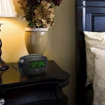 Equity by La Crosse Digital 0.60 in. Green LED Electric Alarm Table Clock with Snooze - Black thumbnail 1