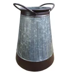Benjara Gray and Brown Galvanized Metal Corrugated Decorative Flower Vase with Curved Side Handles thumbnail 1