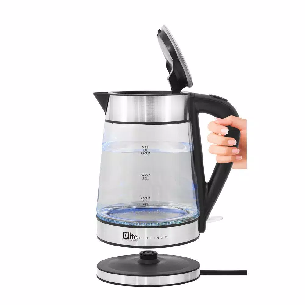 Elite Platinum 1.7L Stainless Steel and Glass Cordless Electric Kettle