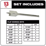 Milwaukee 13-Piece High Speed Wood Spade Bit Set, Heat-Treated Carbon Steel thumbnail 2