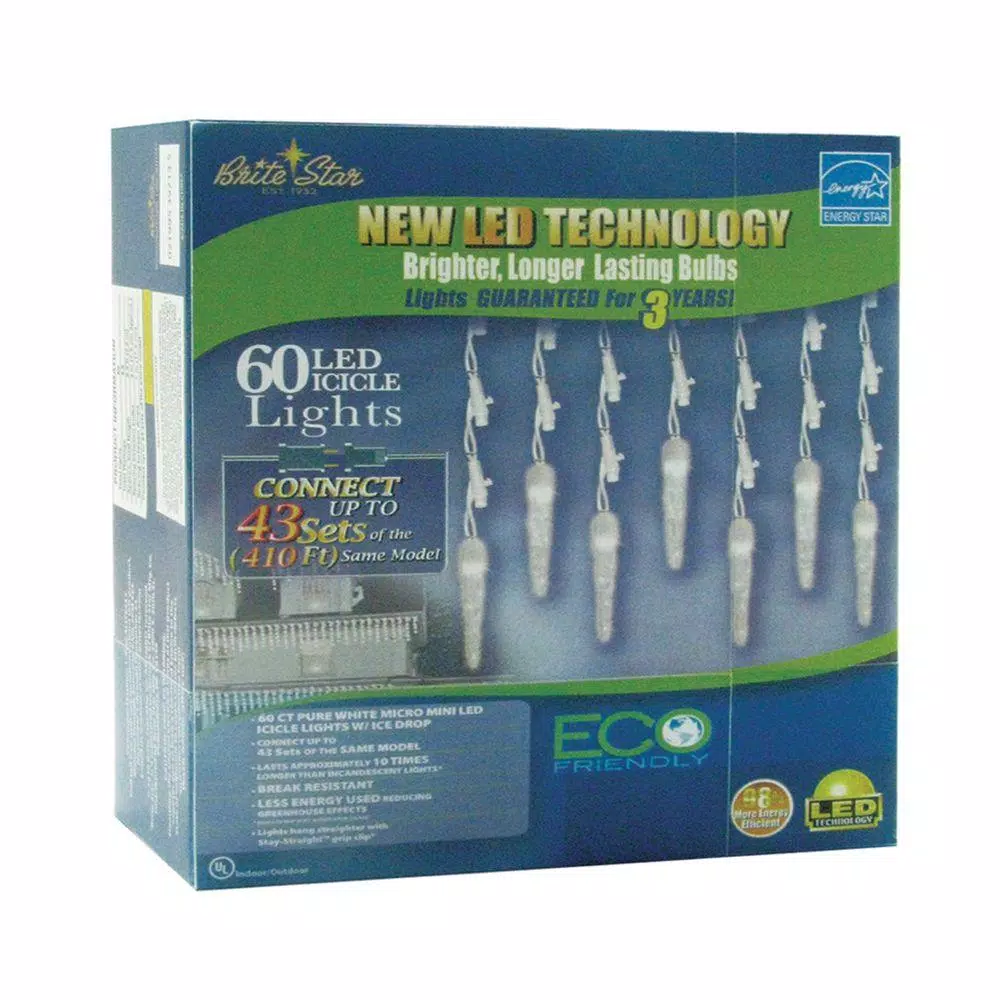 Brite Star 60-Light Pure White LED Icicle Lights with Ice Accents (Set of 2)
