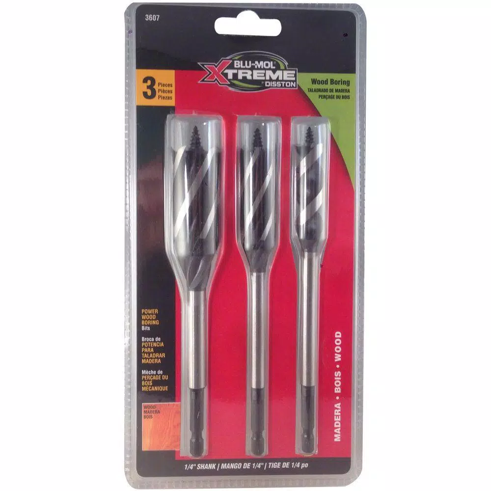 BLU-MOL Xtreme Power 3-Piece Wood Boring Bit Set, High Speed Steel Twist Bits