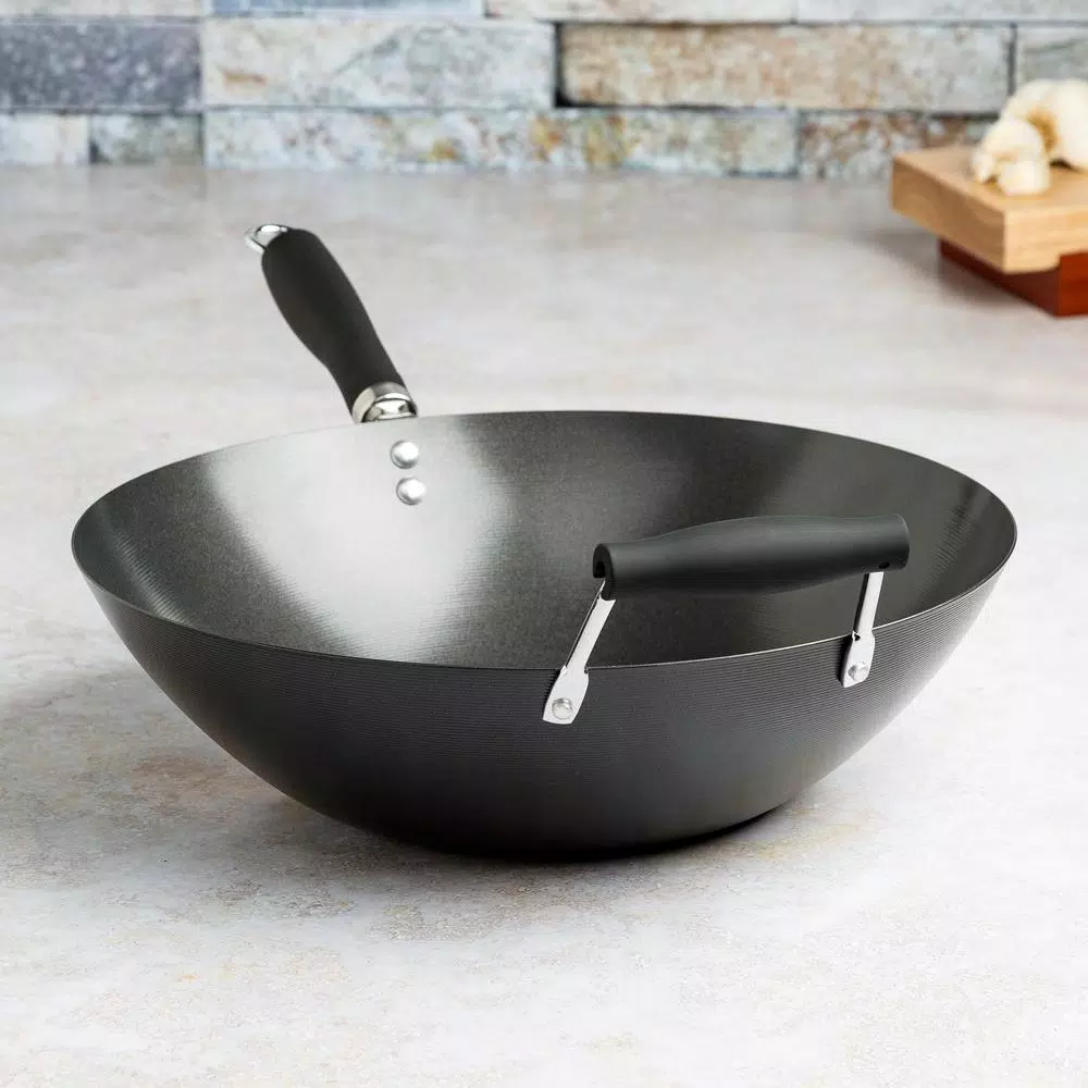 Ecolution Hong Kong Chopstick House 14-inch Carbon Steel Wok with Nonstick Coating and Helper Handle