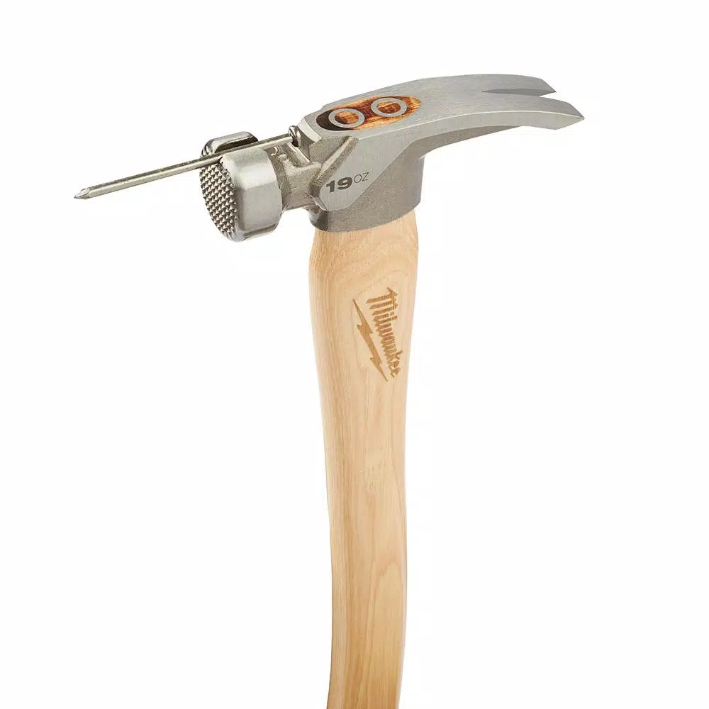 Milwaukee 19 oz. Milled Face Hickory Framing Hammer with Magnetic Nail Set and Hammer Loop