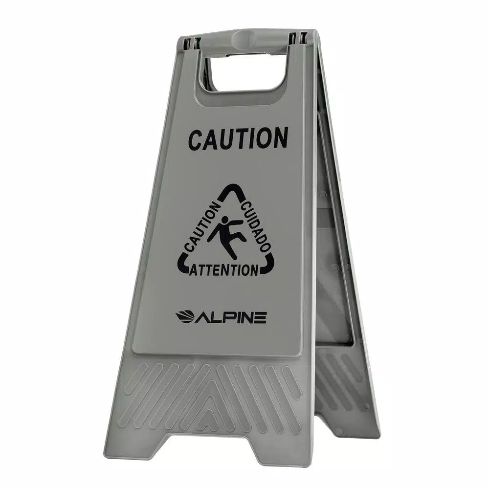 Alpine Industries 24 in. Gray Bilingual Wet Floor Sign, Two-Sided A-Frame Safety Sign