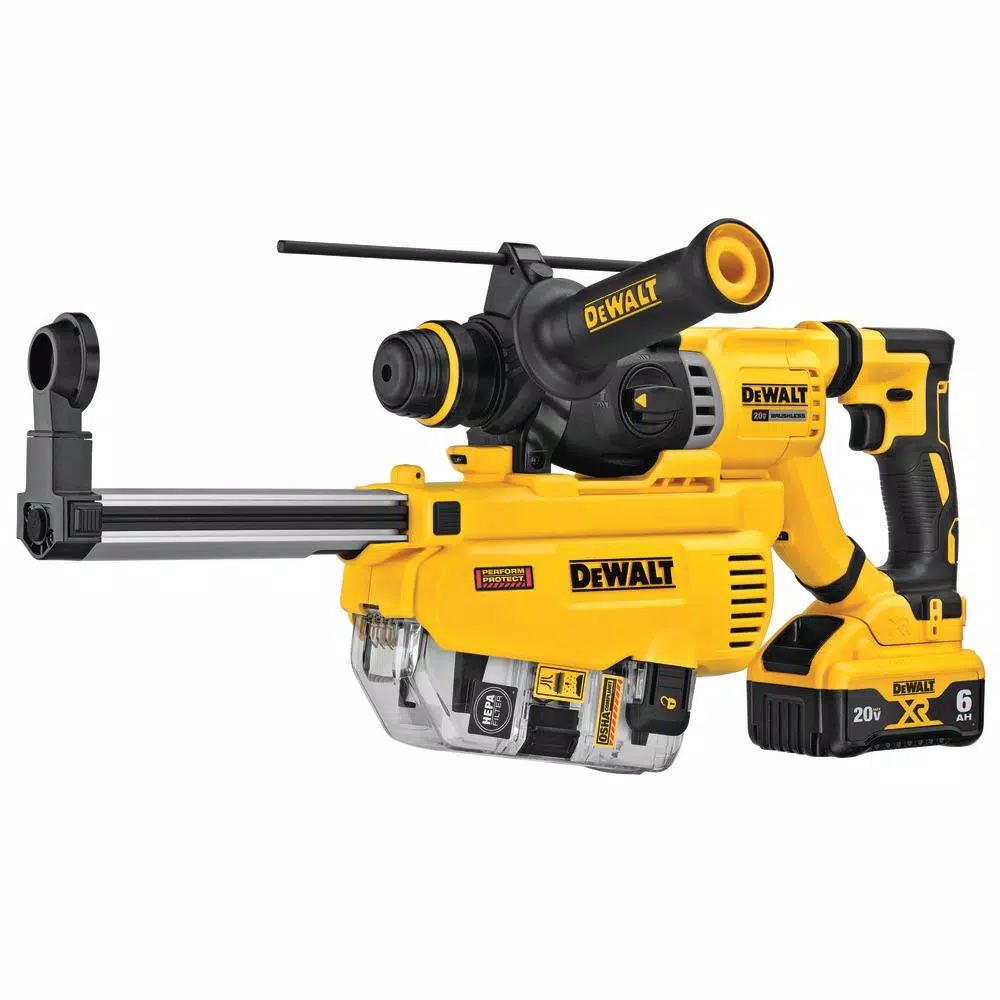 DEWALT 20V MAX XR Brushless 1-1/8 in. SDS Plus D-Handle Rotary Hammer Kit with Dust Extractor & (2) 6.0Ah Batteries
