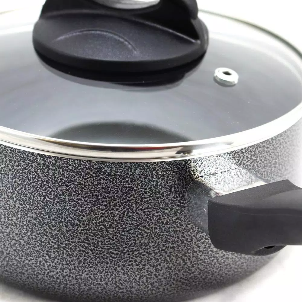 Oster Clairborne 1.5 Quart Aluminum Nonstick Sauce Pan with Glass Lid, Charcoal Grey