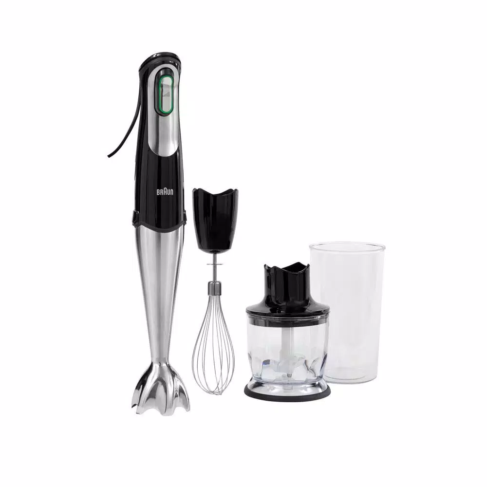 Braun MultiQuick 7 MQ725 SmartSpeed 400W Immersion Hand Blender with Chopper and Whisk, Black/Stainless Steel