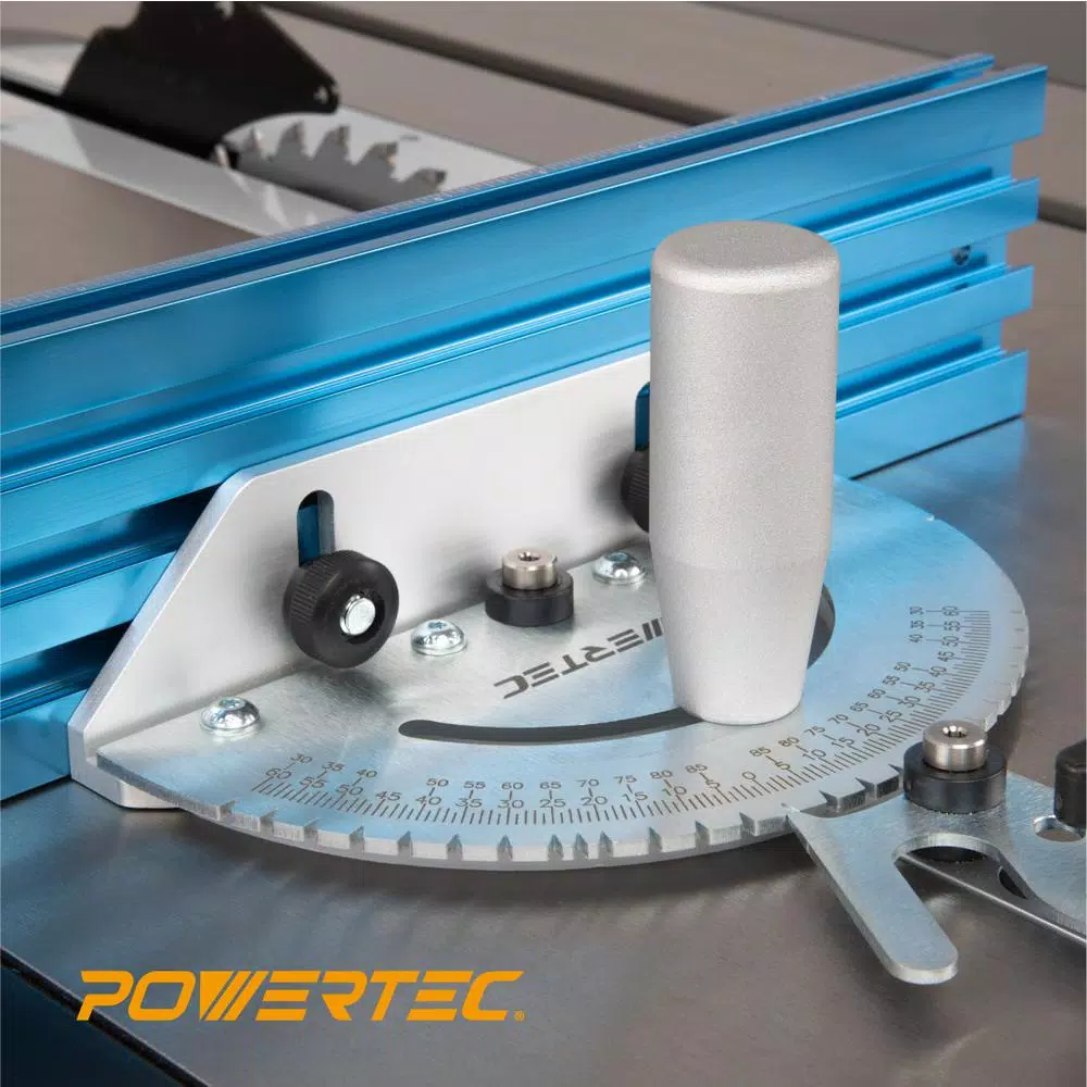 POWERTEC 24 in. Table Saw Precision Miter Gauge System with Multi-Track Fence and T-Track Flip Stop