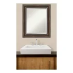 Amanti Art 22 in. W x 26 in. H Rustic Pine Framed Rectangular Beveled Edge Bathroom Vanity Mirror thumbnail 5