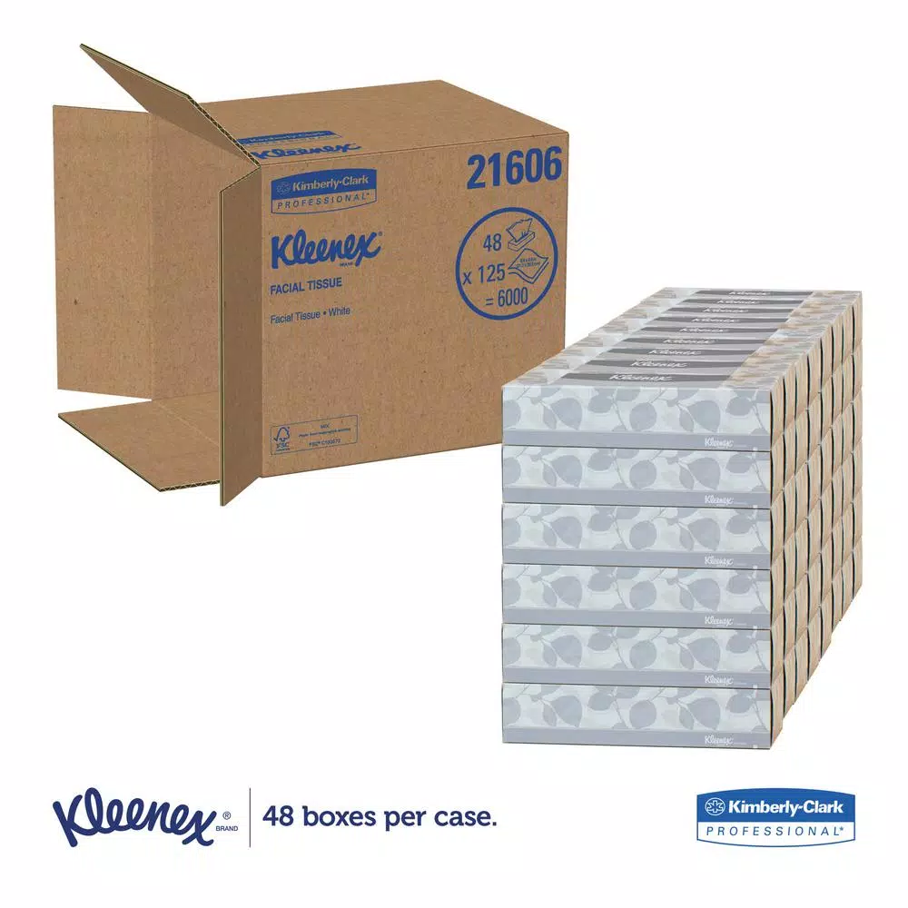 Kleenex White 2-Ply Facial Tissue Pop-Up Box, 125 Sheets per Box, 48 Count Case