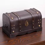 Vintiquewise 12 in. Wooden Pirate Style Treasure Chest - Antique Cherry Decorative Storage Box thumbnail 2