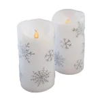 LUMABASE 6 in. Silver Snowflake Flameless LED Pillar Candles, Set of 2 thumbnail 1