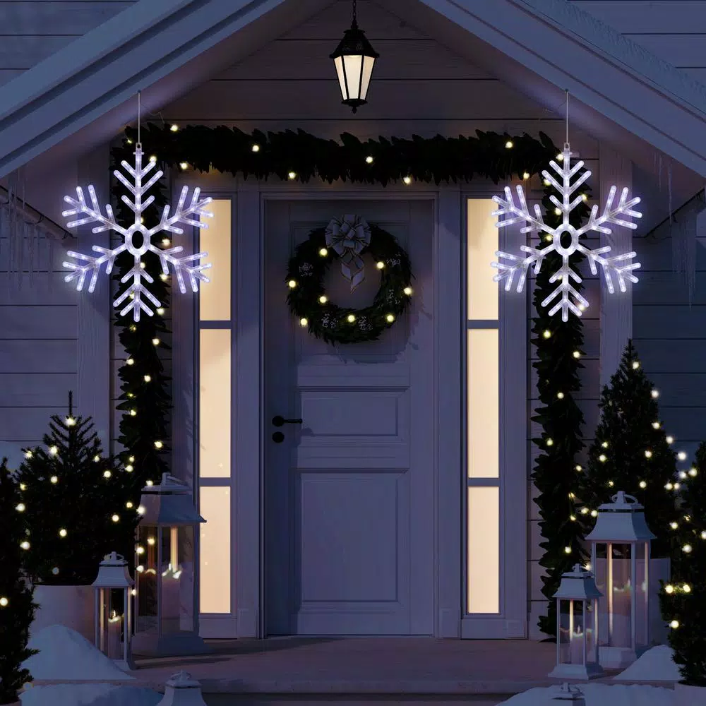 Alpine Corporation 24 in. Hanging Snowflake with 102 Cool White LED Lights
