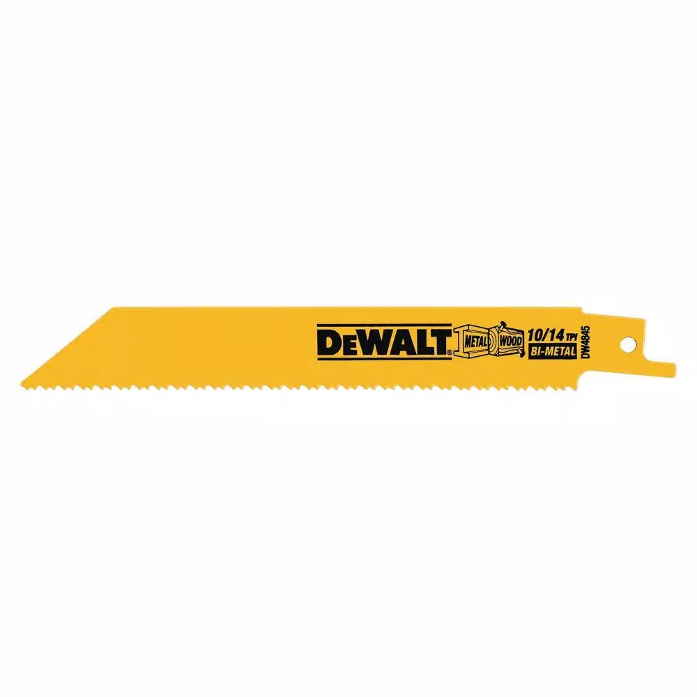 DEWALT 6 in. Bi-Metal Reciprocating Saw Blade, 10/14 TPI, Straight Back (5-Pack)