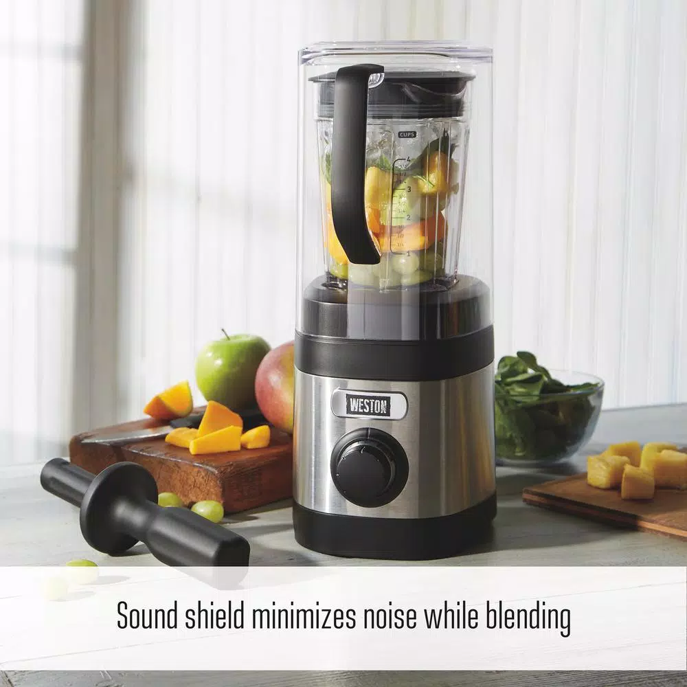 Weston Pro Series 11-Speed Blender with Sound Shield, 32 oz. Shatterproof Jar & 20 oz. Travel Jar, Stainless Steel