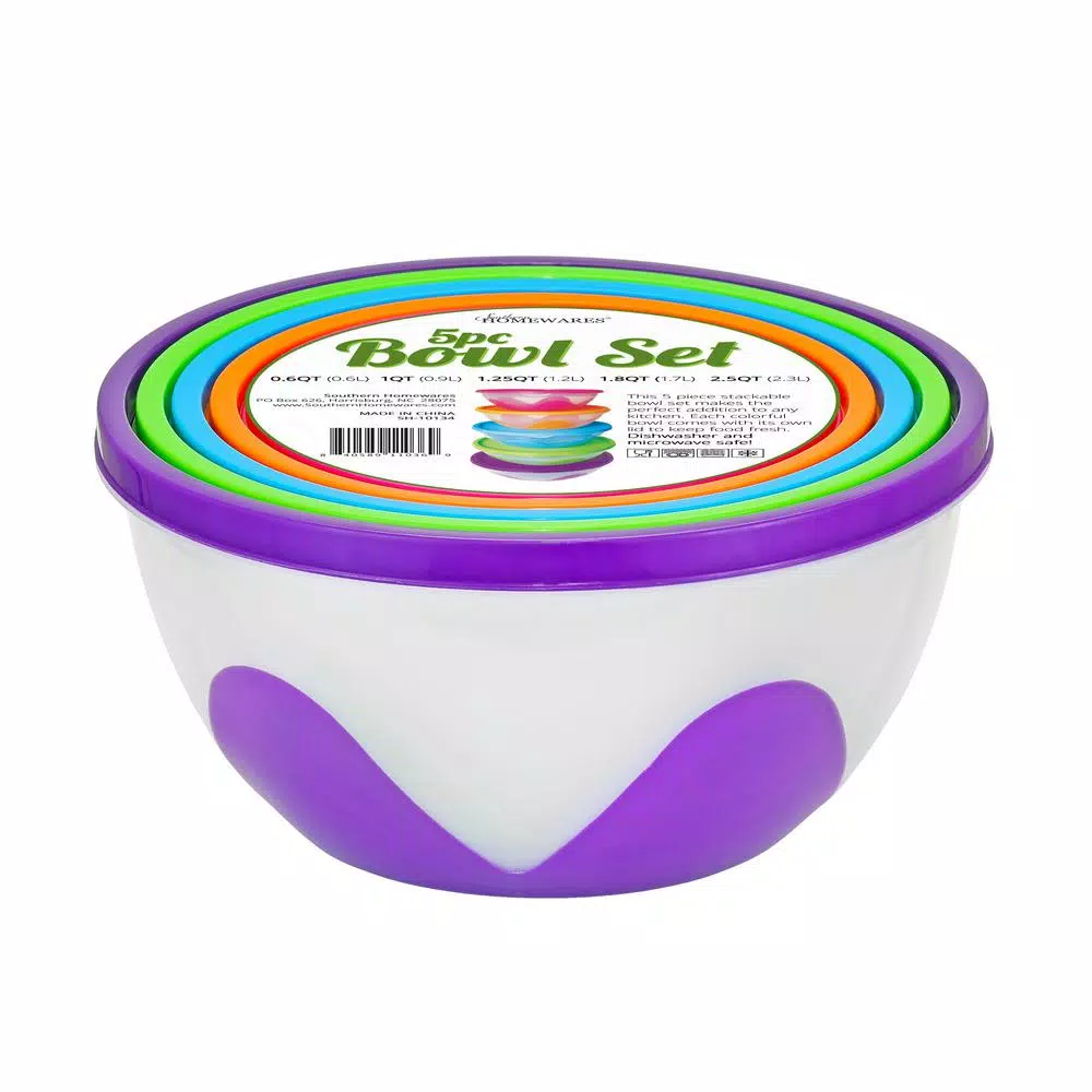 Southern Homewares 5-Piece Multi-Purpose Nested and Stackable Food Storage Bowl Set with Silicone Lids