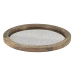 Stonebriar Collection Stonebriar Rustic Round Wood and Antique Mirror Serving Tray, Brown thumbnail 1