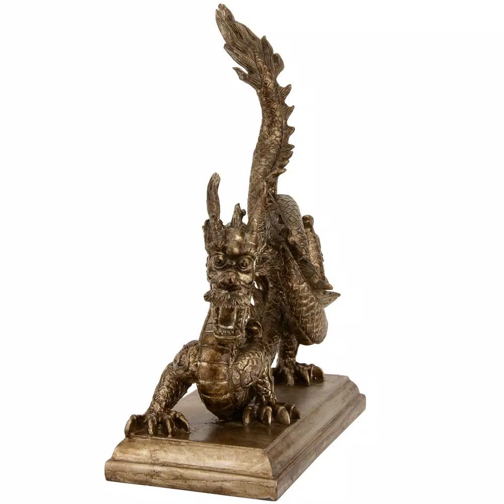 Oriental Furniture 11 in. Chinese Dragon Decorative Statue - Metallic Resin Sculpture