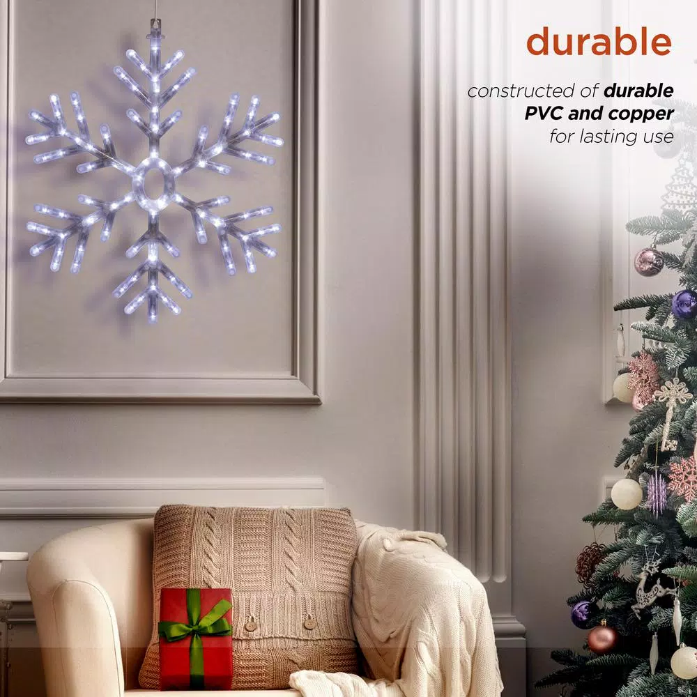 Alpine Corporation 24 in. Hanging Snowflake with 102 Cool White LED Lights