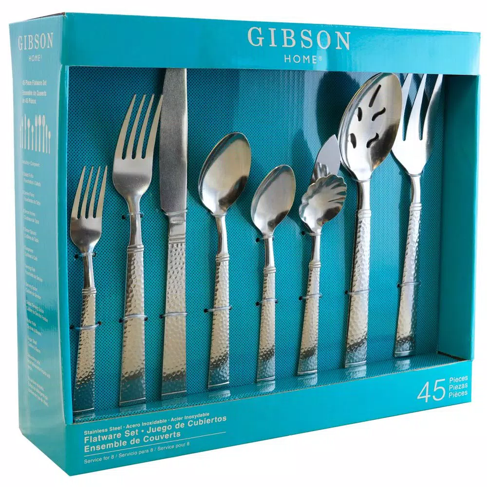 Gibson Home Prato 45-Piece 18/10 Stainless Steel Flatware Set, Service for 8