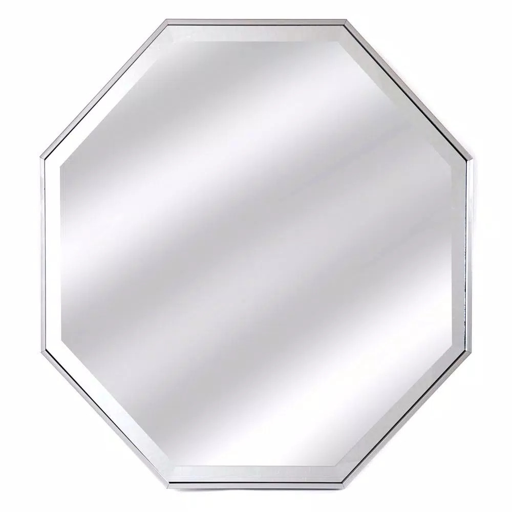 Alpine Art & Mirror Tivoli Octagon Beveled Glass Contemporary Mirror with Silver Frame, 28 x 28 in.