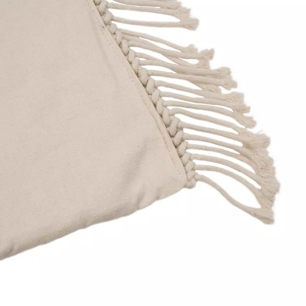 Glitzhome 18x18 Ivory Hollow-Carved Handmade Cotton Rope Pillow Cover with Tassels