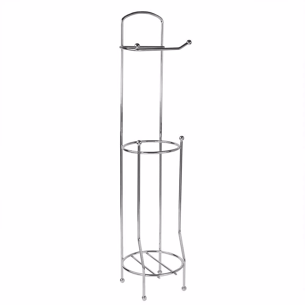 Home Basics Freestanding Chrome Toilet Paper Holder and Dispenser with 3-Roll Storage