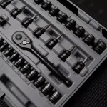 Stanley 50-Piece 3/8 in. Drive SAE and Metric Ratchet and Socket Set with Black Chrome Finish thumbnail 3