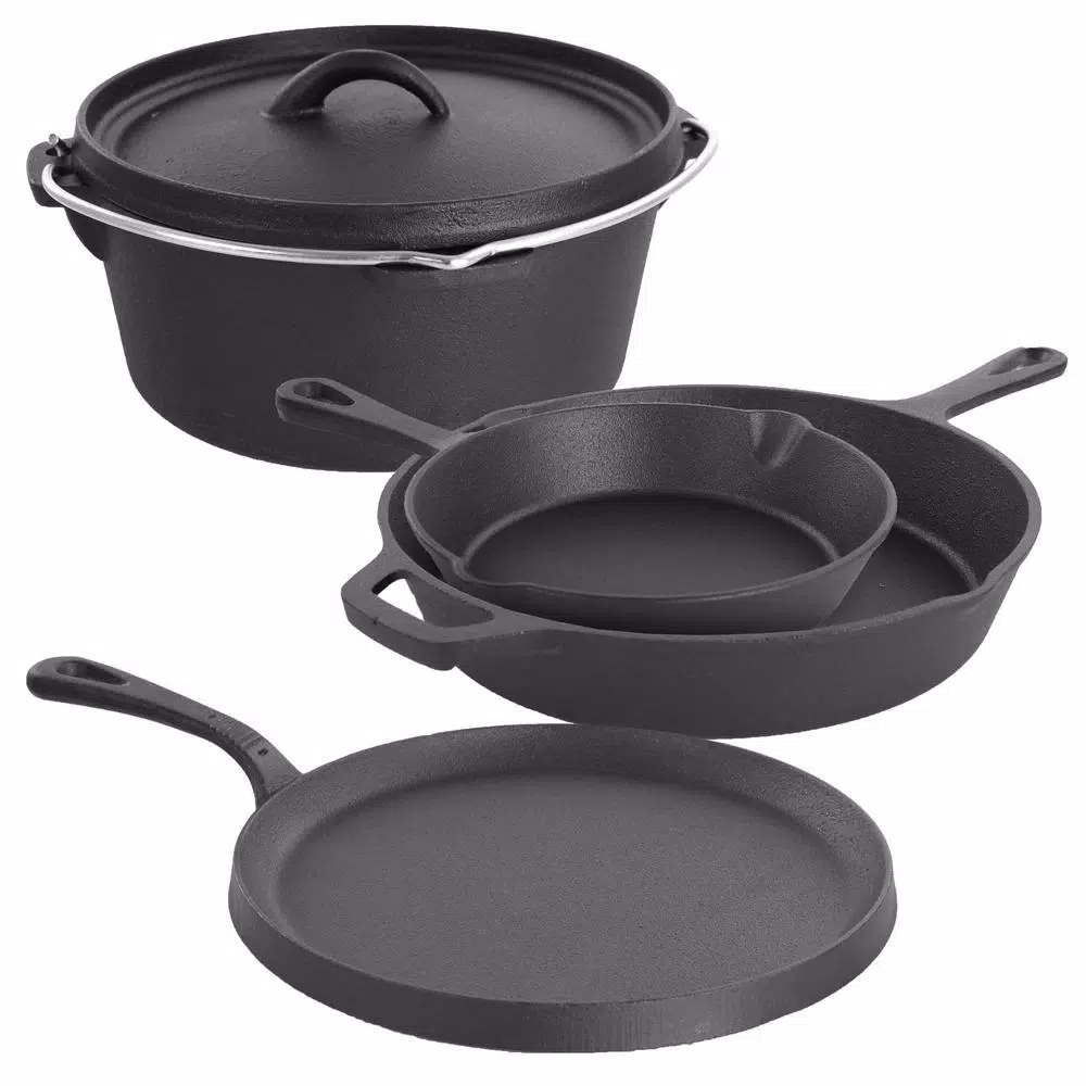MegaChef 5-Piece Pre-Seasoned Cast Iron Cookware Set, Black
