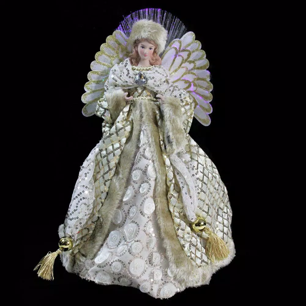Northlight 16 in. Lighted Fiber Optic Angel Christmas Tree Topper with Golden Sequined Gown