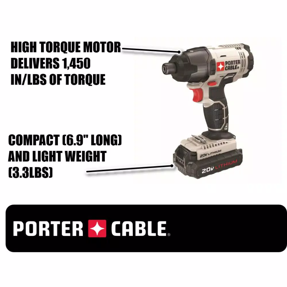 Porter-Cable 20V MAX Lithium-Ion Cordless 1/4 in. Hex Impact Driver Kit with 2 1.3 Ah Batteries and Charger