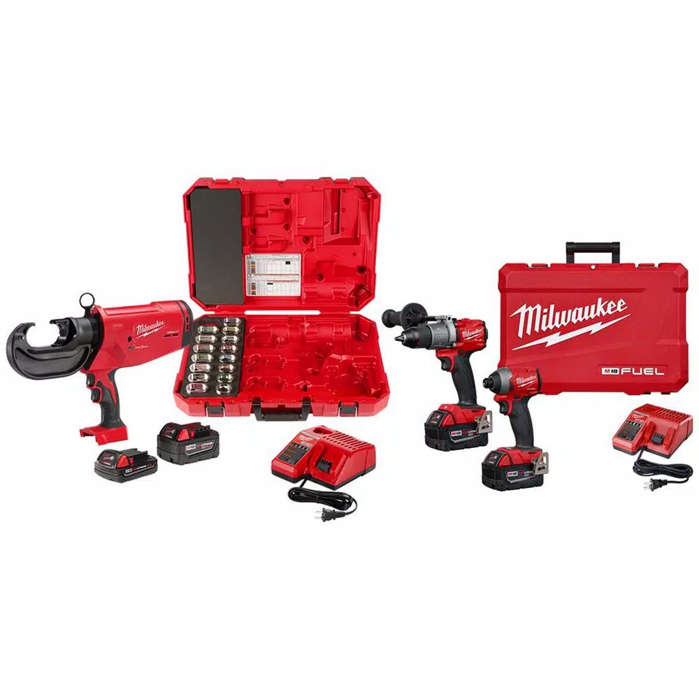 Milwaukee M18 FORCE LOGIC 750 MCM Crimper Kit with M18 FUEL Hammer Drill & Impact Driver Combo