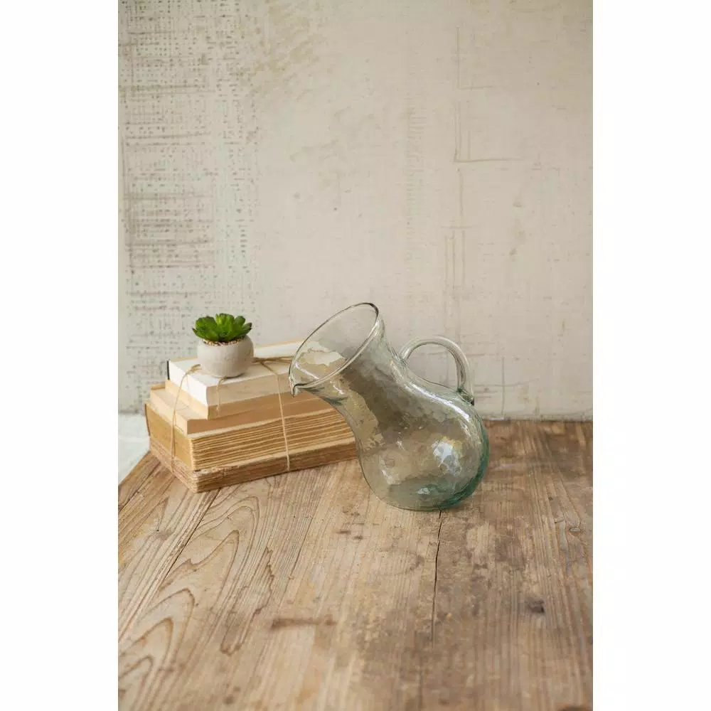 Unbranded 36 oz. Clear Hand-Blown Glass Tilted Pitcher and Vase
