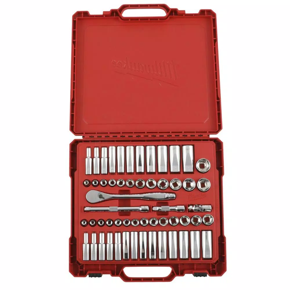 Milwaukee 62-Piece 3/8 in. Drive SAE/Metric Ratchet and Socket Set with 6-Piece Screwdriver Kit