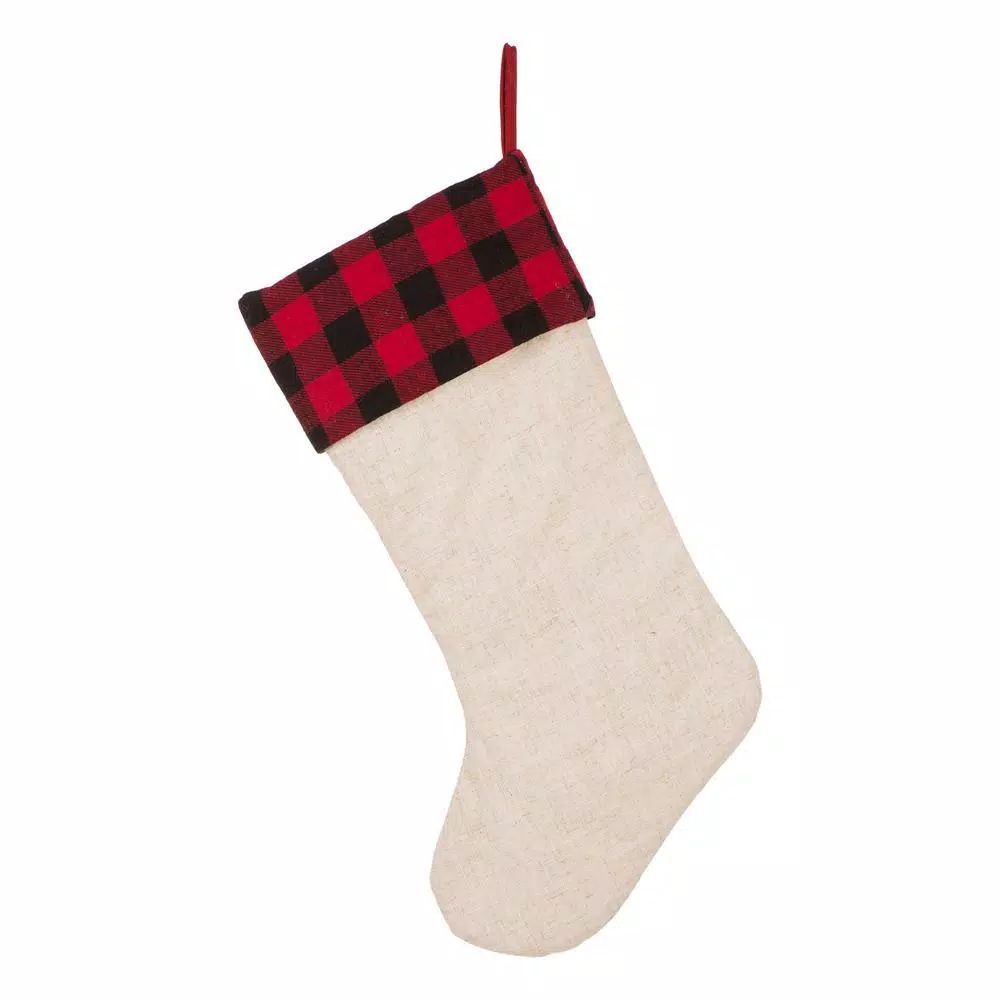 Glitzhome 21 in. LED Embroidered Dog Christmas Stockings, Cream Linen Polyester (2-Pack)