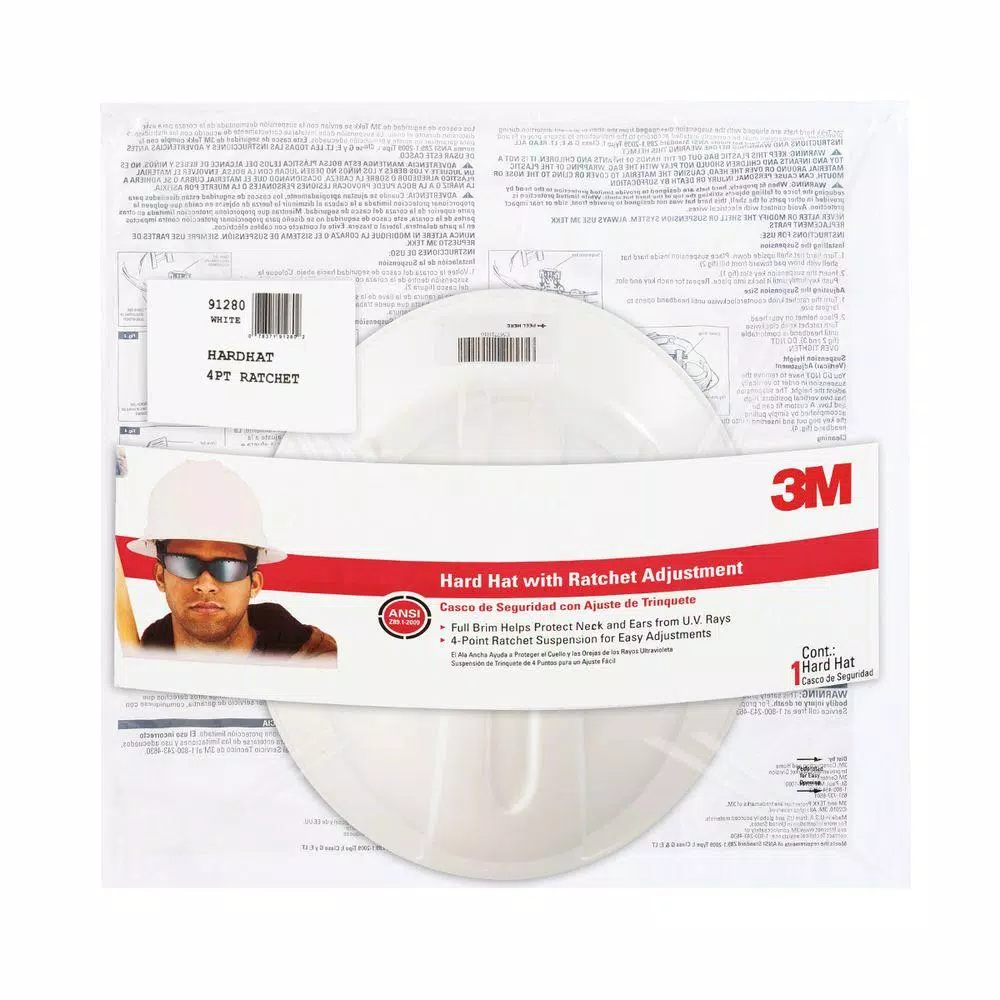 3M White Full Brim Non-Vented Hard Hat with Ratchet Adjustment, Case of 6