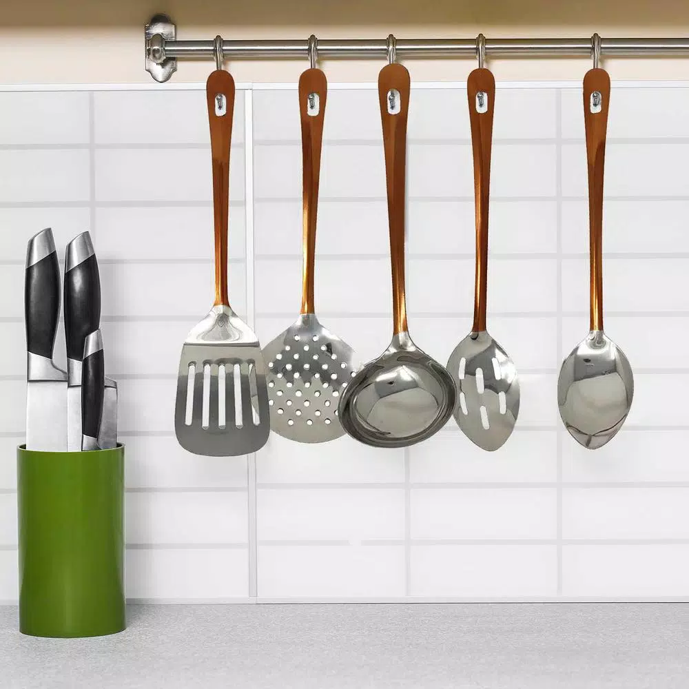 LavoHome 5-Piece Copper and Stainless Steel Serving Utensil Set - Professional Kitchen Tools