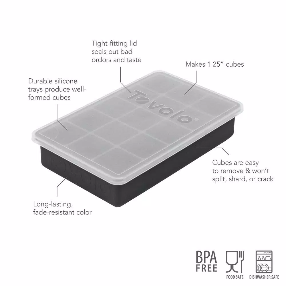 Tovolo Perfect Cube Silicone Ice Mold Tray with Lid, 1.25 in. Cubes for Whiskey and Cocktails