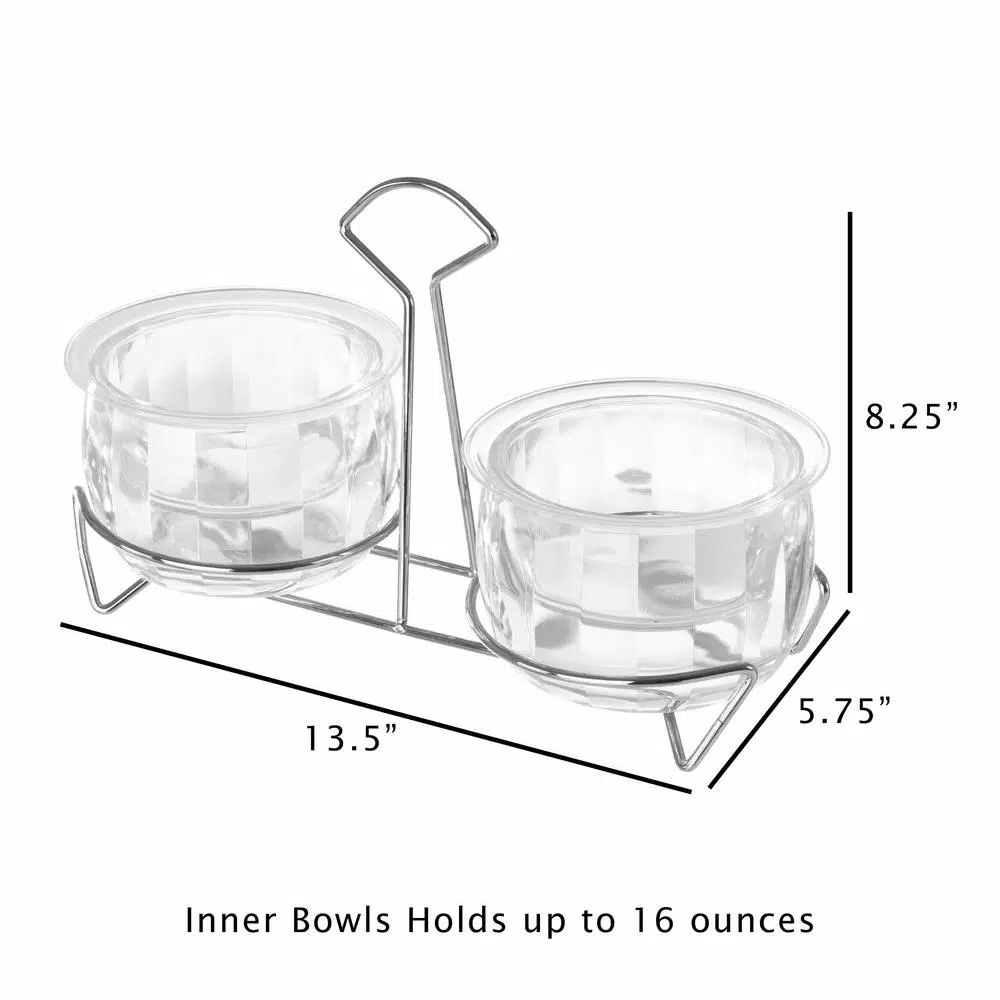 Classic Cuisine Cold Dip Serving Bowls with Ice Compartment and Metal Carrier, 2-Pack