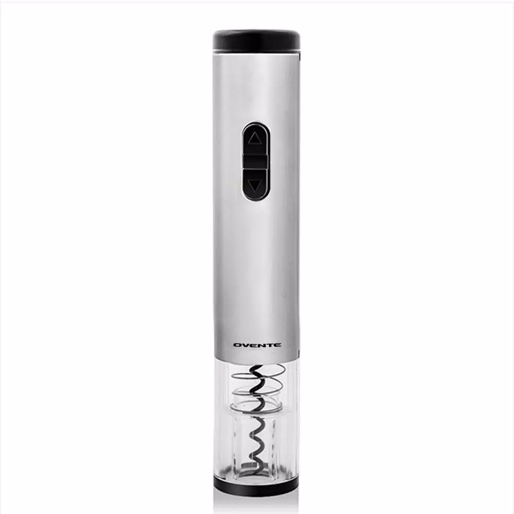 Ovente Electric Wine Bottle Opener with Foil Cutter and LED Light, Stainless Steel, Silver