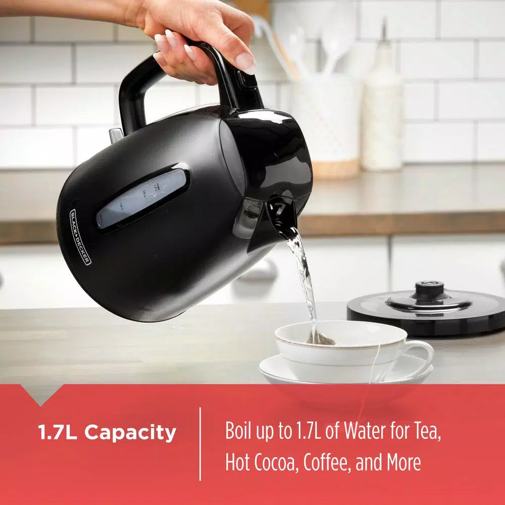 BLACK+DECKER 1.7L Rapid Boil Electric Cordless Kettle, 1500W, Black
