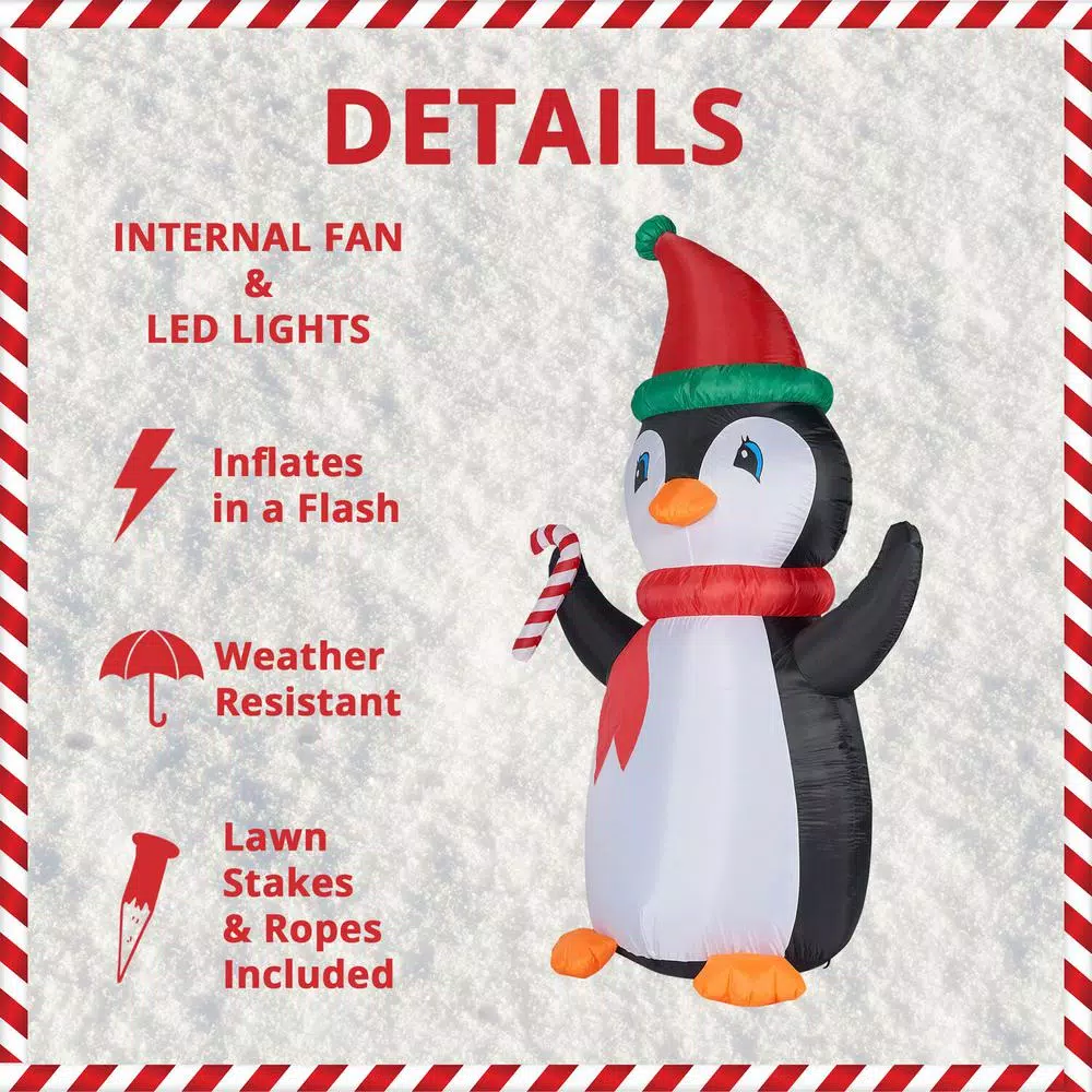 Fraser Hill Farm 10 ft. Penguin and Candy Cane Christmas Inflatable with RGB Lights