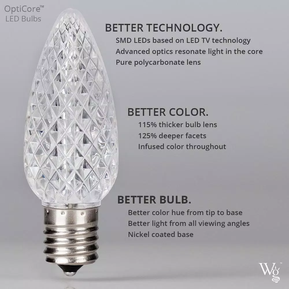 Wintergreen Lighting OptiCore C7 LED Blue Smooth Opaque Christmas Light Bulbs, 25-Pack