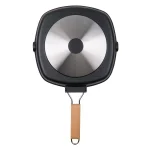 MasterPan 10 in. Cast Aluminum Nonstick Grill Pan with Pour Spout and Folding Wooden Handle, Black thumbnail 3