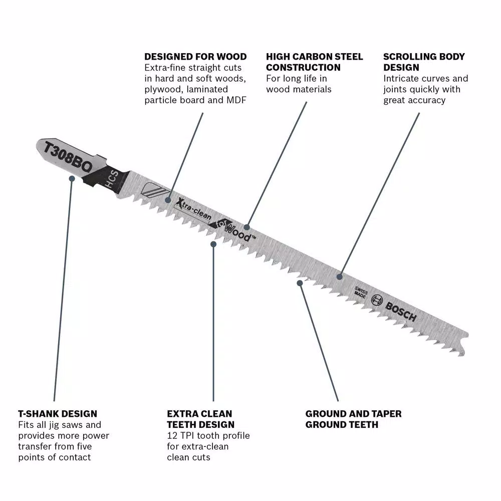 Bosch 4-1/2 in. High Carbon Steel T-Shank Jig Saw Blades for Wood and MDF (5-Pack)