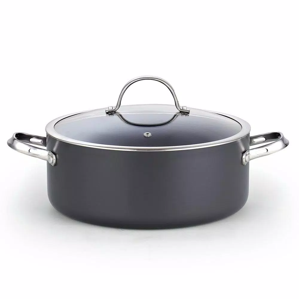 Cooks Standard 7 Qt. Hard-Anodized Aluminum Nonstick Casserole Dish with Glass Lid, Black